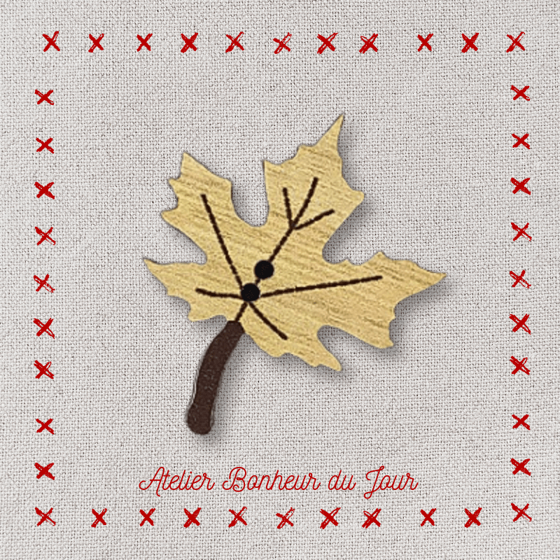 Decorative wooden button "Maple leaf" Atelier bonheur du jour