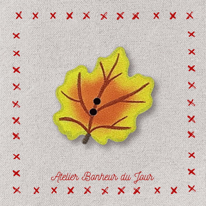 Decorative wooden button "Autumn leaf" Atelier bonheur du jour