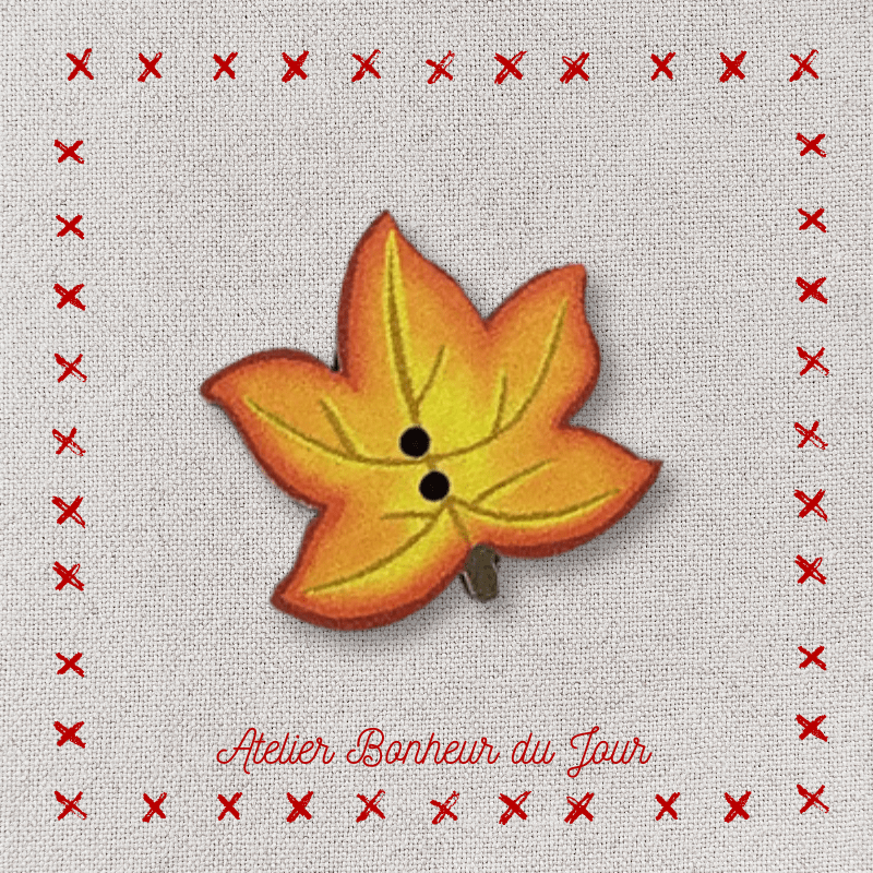 Decorative wooden button "Autumn leaf" Atelier bonheur du jour