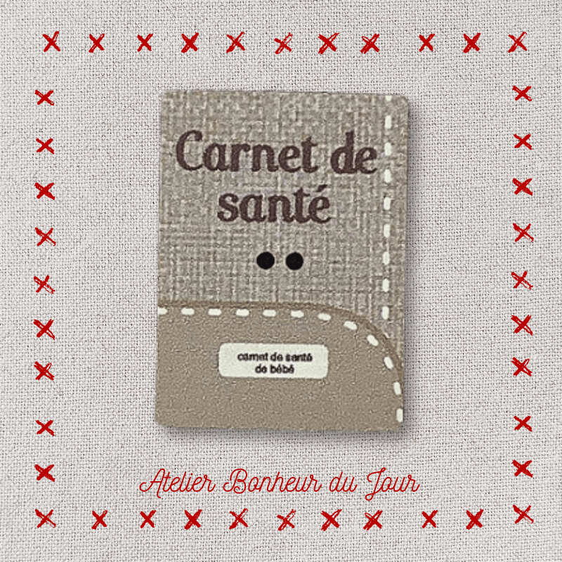 Bouton décoratif en bois "Carnet de santé" de l'Atelier Bonheur du jour