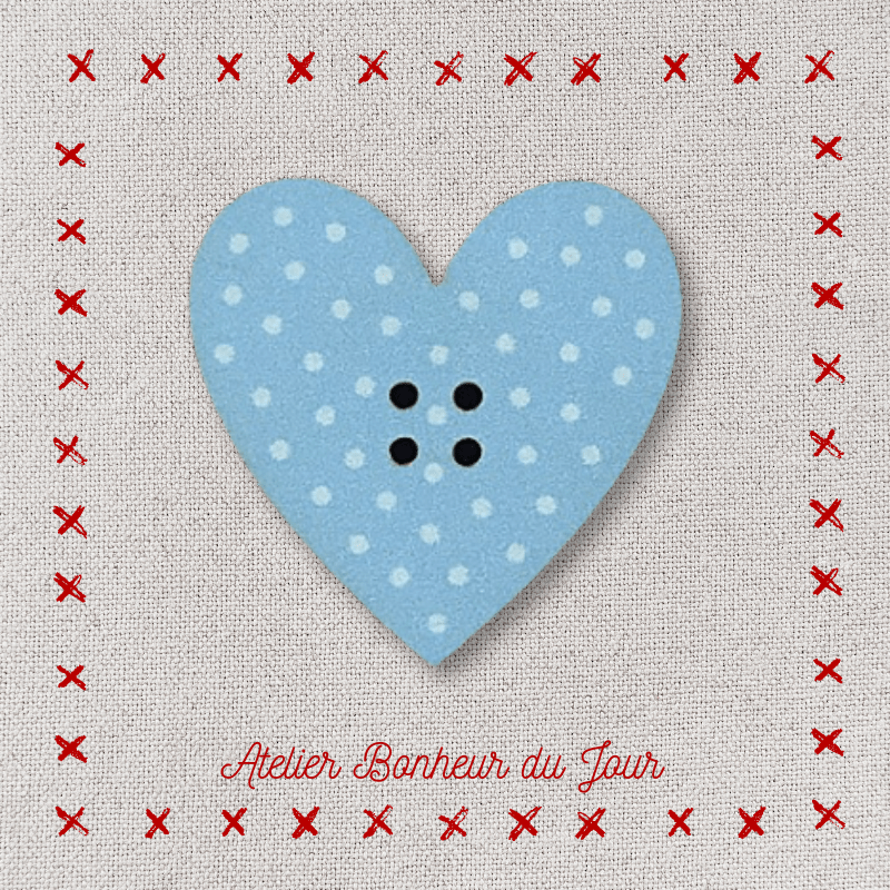 Decorative wooden button "Polka dot heart" Atelier bonheur du jour