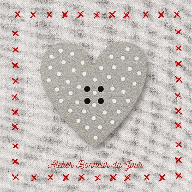 Decorative wooden button "Polka dot heart" Atelier bonheur du jour