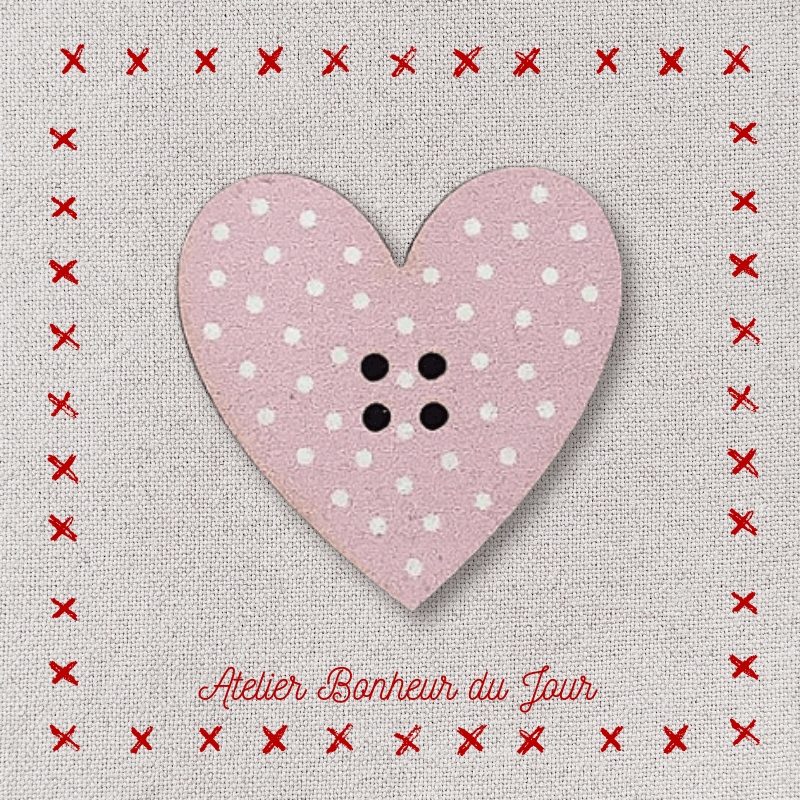 Decorative wooden button "Polka dot heart" Atelier bonheur du jour