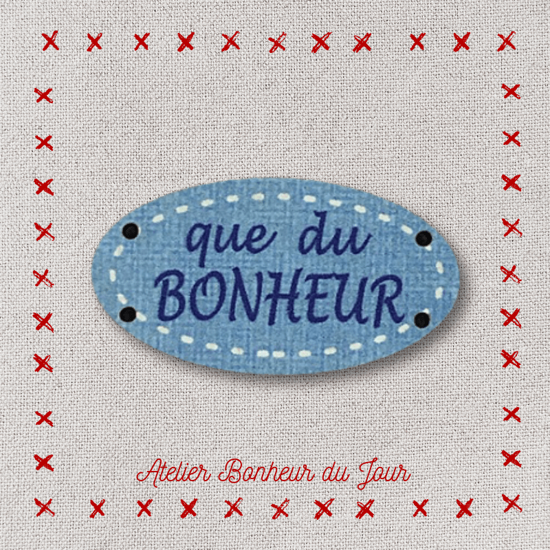 Decorative wooden button little message "Only happiness" Atelier bonheur du jour