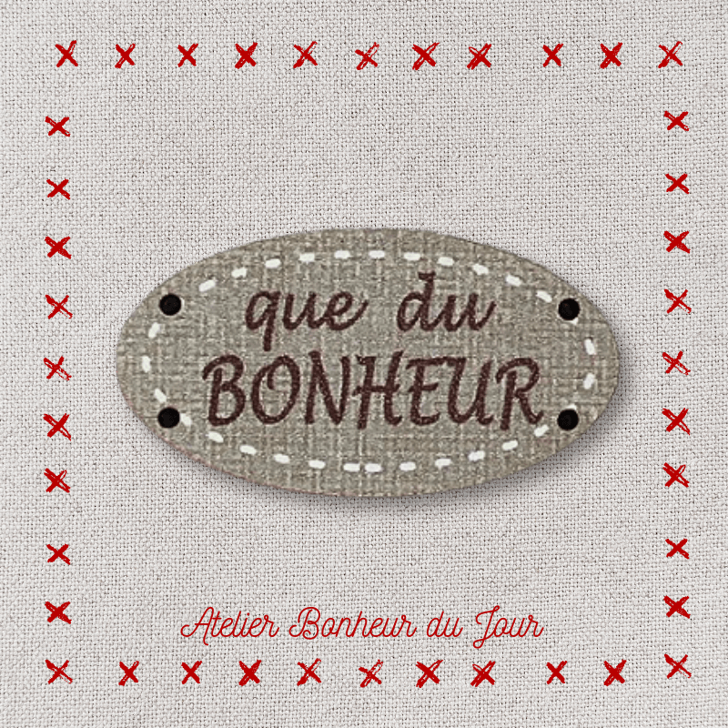 Decorative wooden button little message "Only happiness" Atelier bonheur du jour