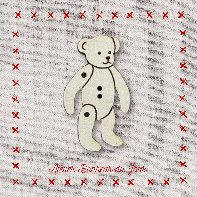 Decorative wooden button "Doudou bear" Atelier bonheur du jour