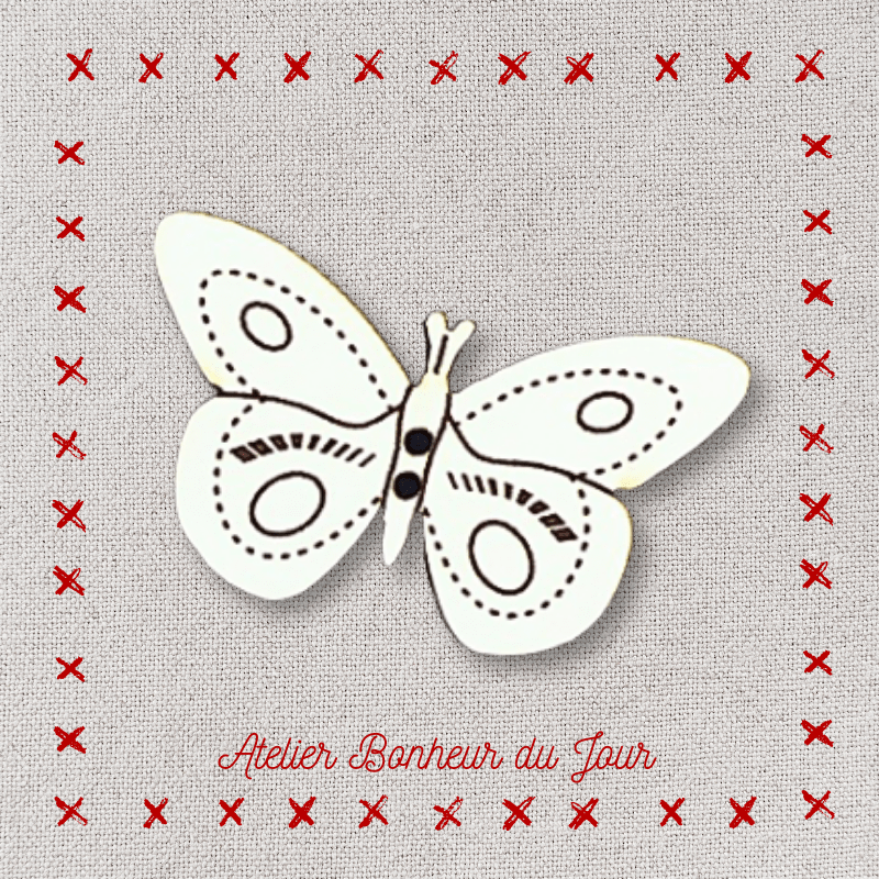 Decorative wooden button "Butterfly in flight" Atelier bonheur du jour