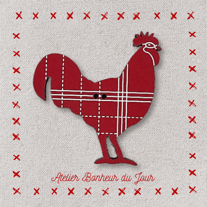 Decorative wooden button "Rooster tea towel" Atelier bonheur du jour