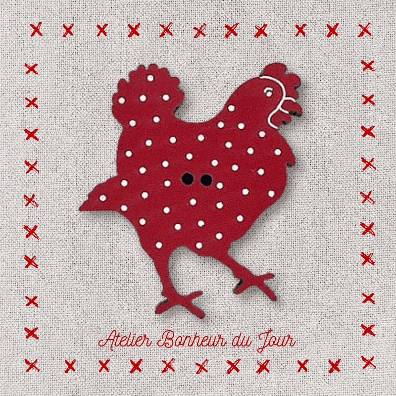 Decorative wooden button "Polka dot hen" Atelier bonheur du jour