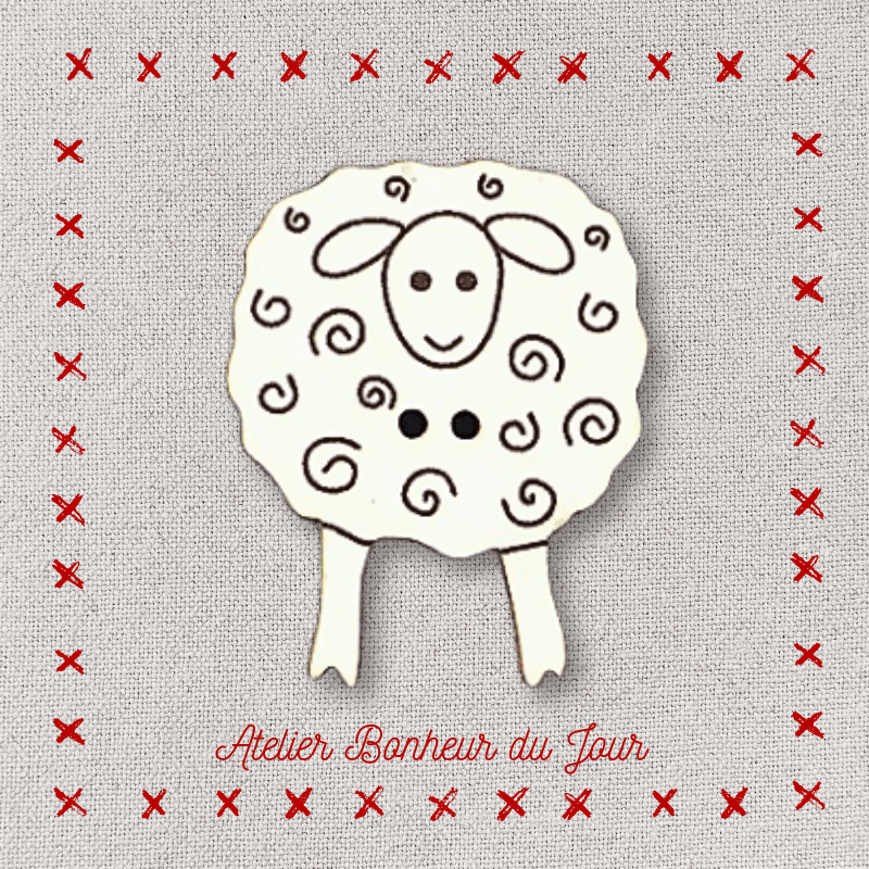 Decorative wooden button "Sheep facing" Atelier bonheur du jour