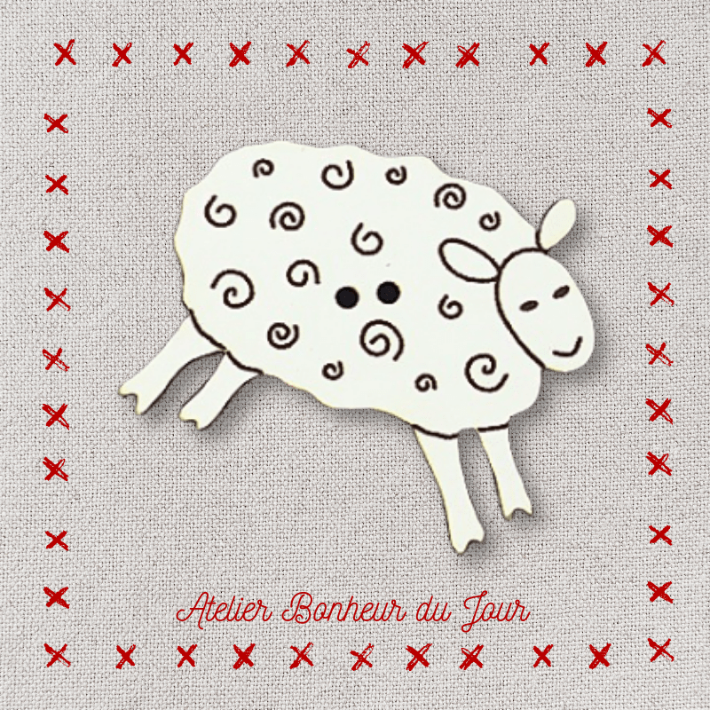 Decorative wooden button "Jumping Sheep" Atelier bonheur du jour