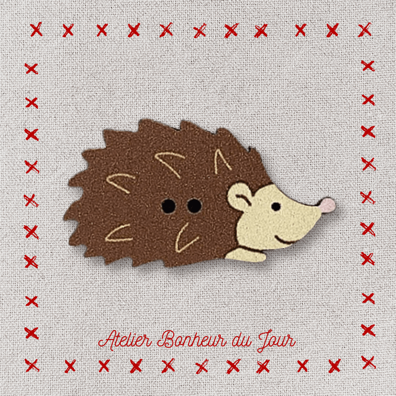 Decorative wooden button "Hedgehog" Atelier bonheur du jour