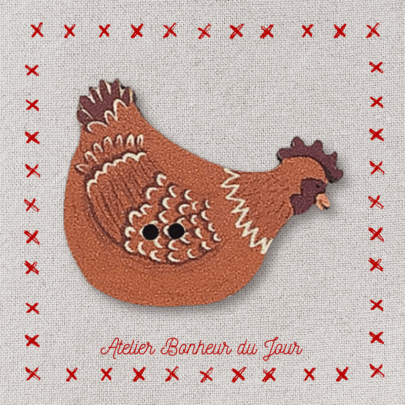 Decorative wooden button "Red hen" Atelier bonheur du jour