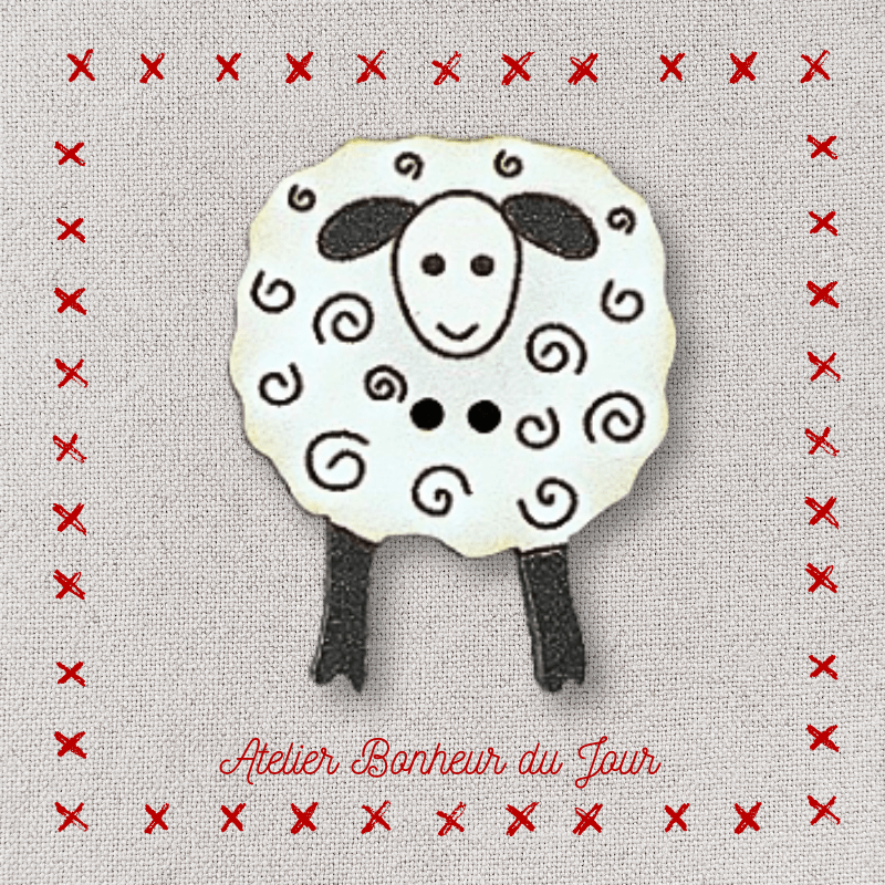 Decorative wooden button "Sheep facing" Atelier bonheur du jour