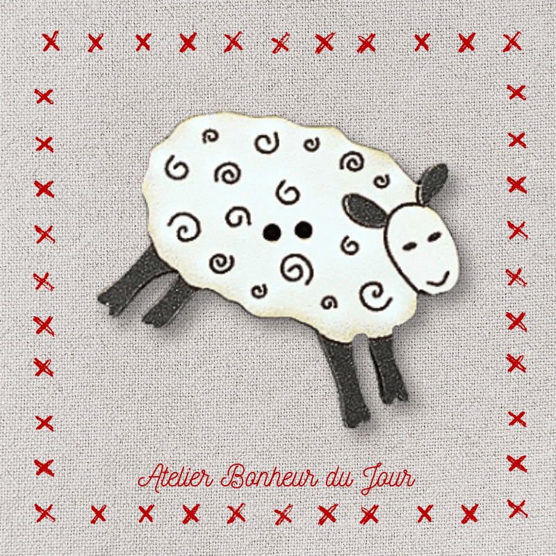 Decorative wooden button "Jumping sheep" Atelier bonheur du jour