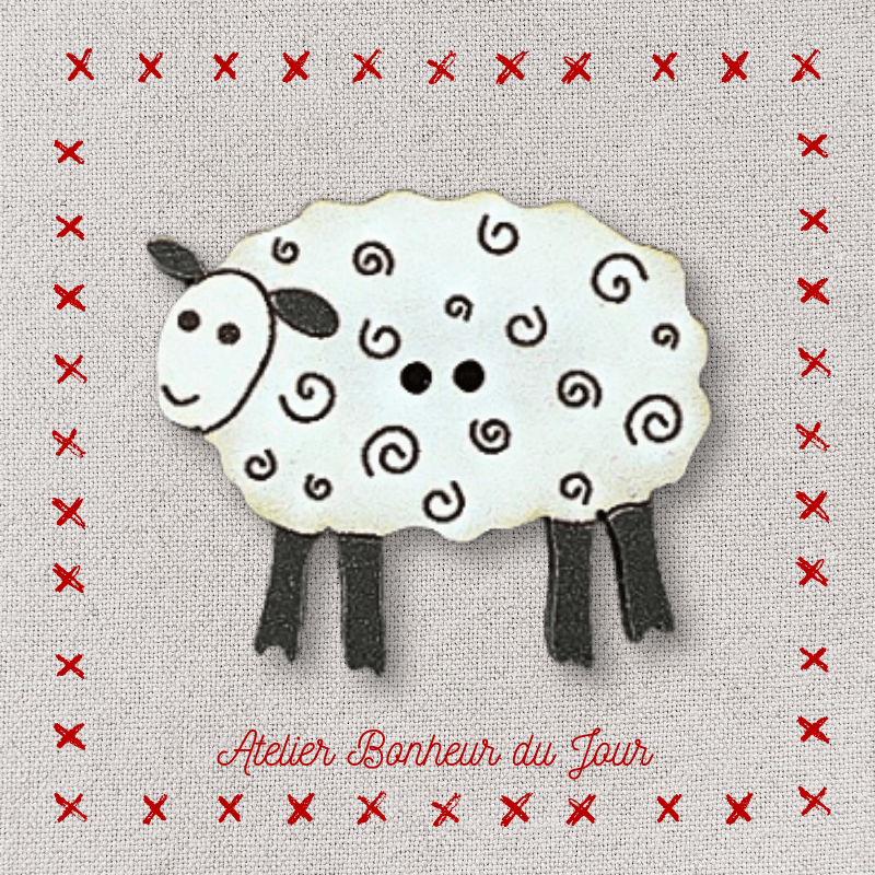 Decorative wooden button "Side sheep" Atelier bonheur du jour
