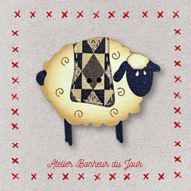 Decorative wooden button "Sheep patch" Atelier bonheur du jour