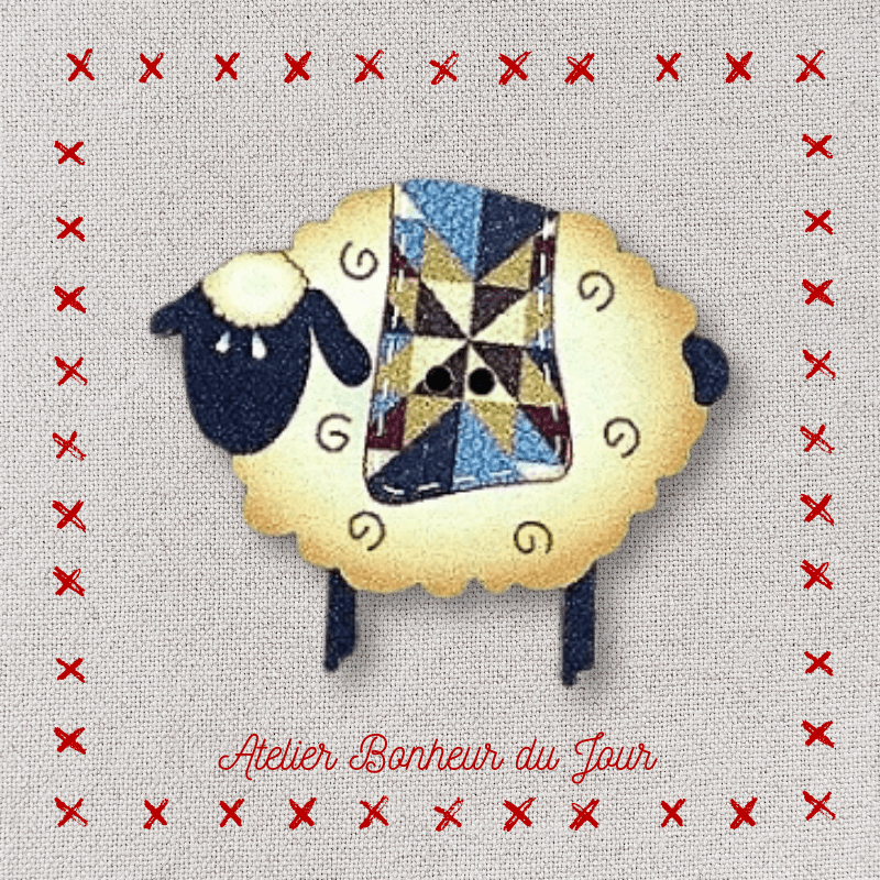 Decorative wooden button "Sheep patch" Atelier bonheur du jour