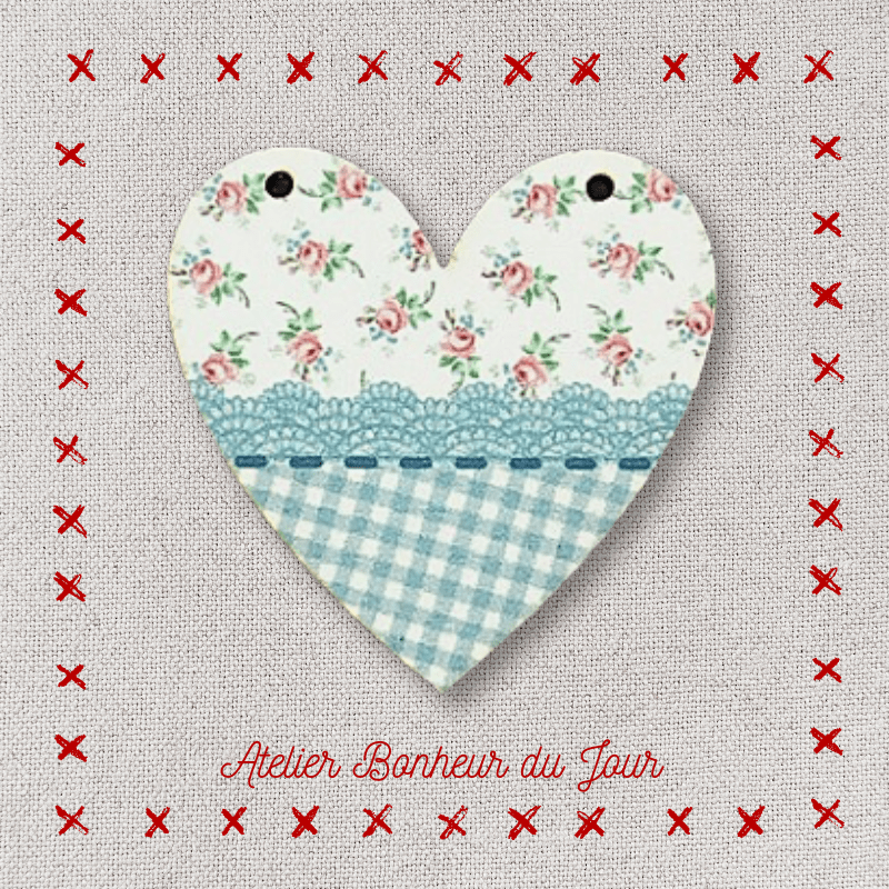 Decorative wooden buttons "Justine lace heart” to hang Atelier bonheur du jour