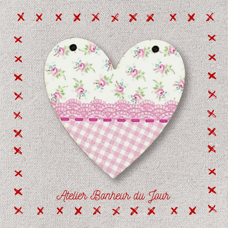 Decorative wooden buttons "Justine lace heart” to hang Atelier bonheur du jour