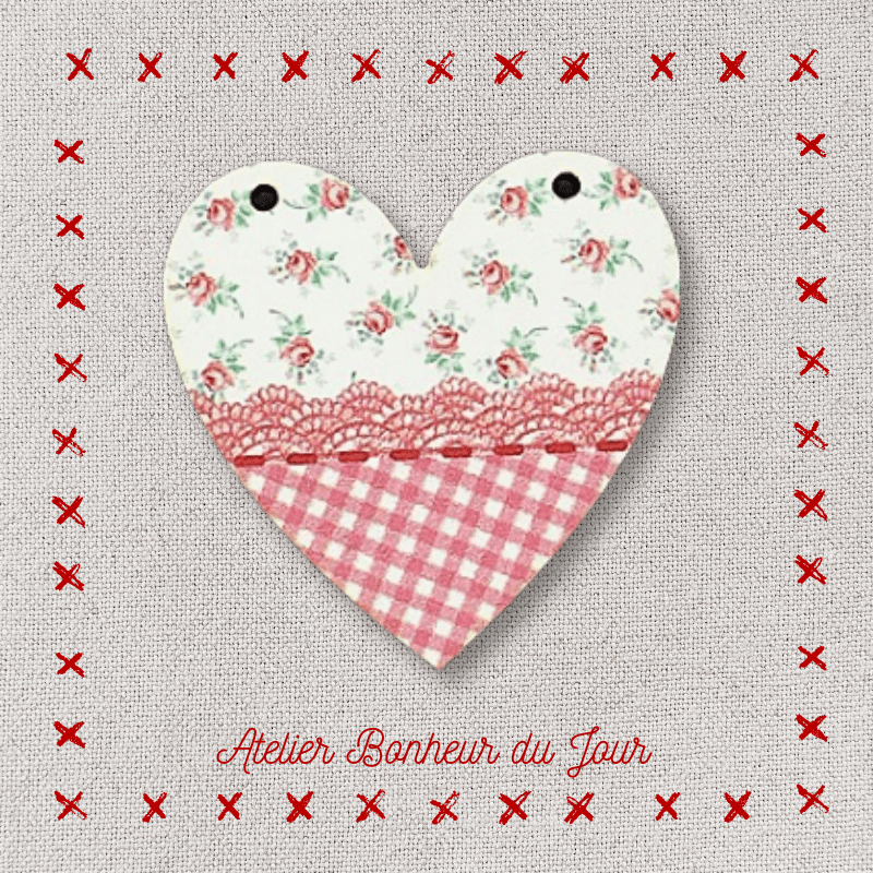 decorative wooden button "Justine lace heart to hang" Atelier Bonheur du jour