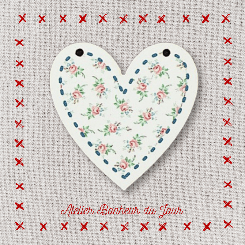 Decorative wooden buttons "Justine flower heart” to hang Atelier bonheur du jour