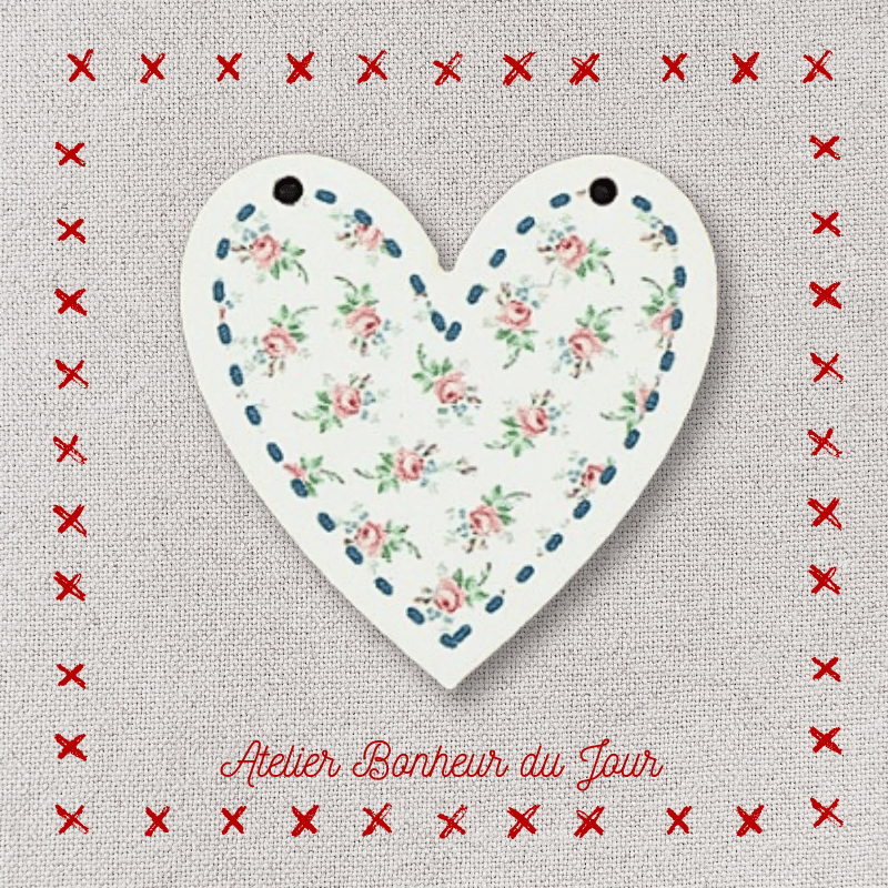 Decorative wooden button "Justine flower heart” to hang Atelier bonheur du jour