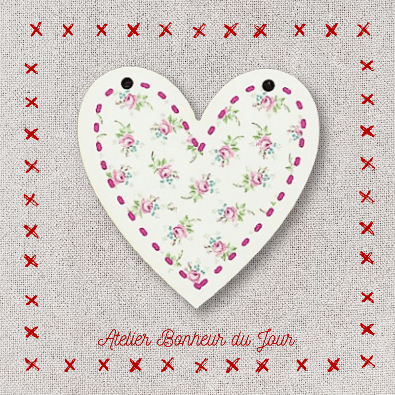 Decorative wooden button "Justine flower heart” to hang Atelier bonheur du jour