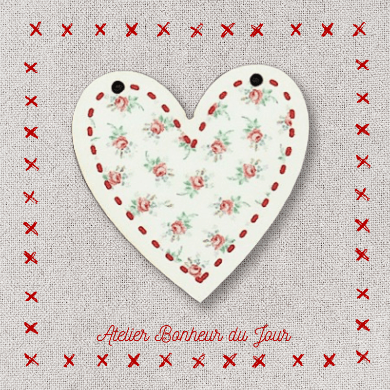 Decorative wooden button "Justine flower heart” to hang Atelier bonheur du jour