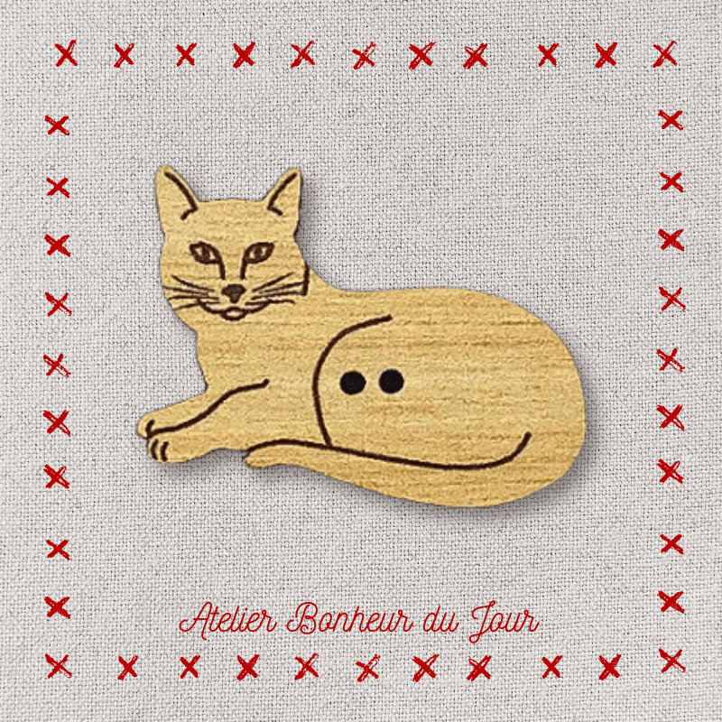 Decorative wooden button "Lining cat" Atelier bonheur du jour