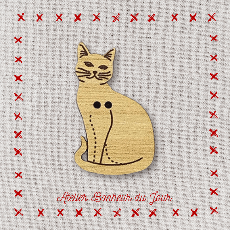 Decorative wooden button "Kitty" Atelier bonheur du jour