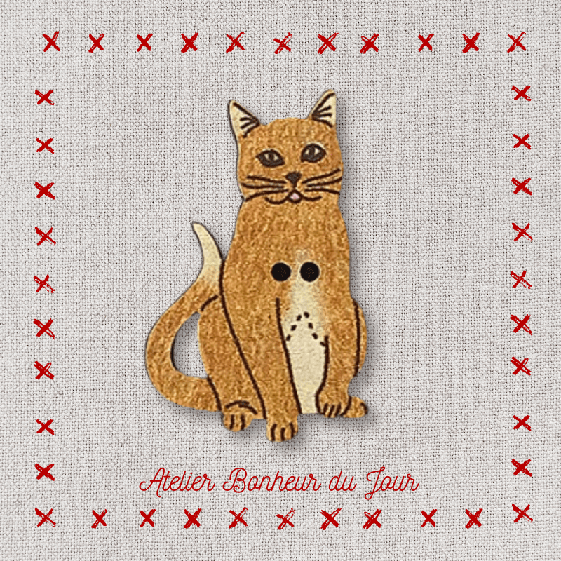 Decorative wooden button "Red cat" Atelier bonheur du jour