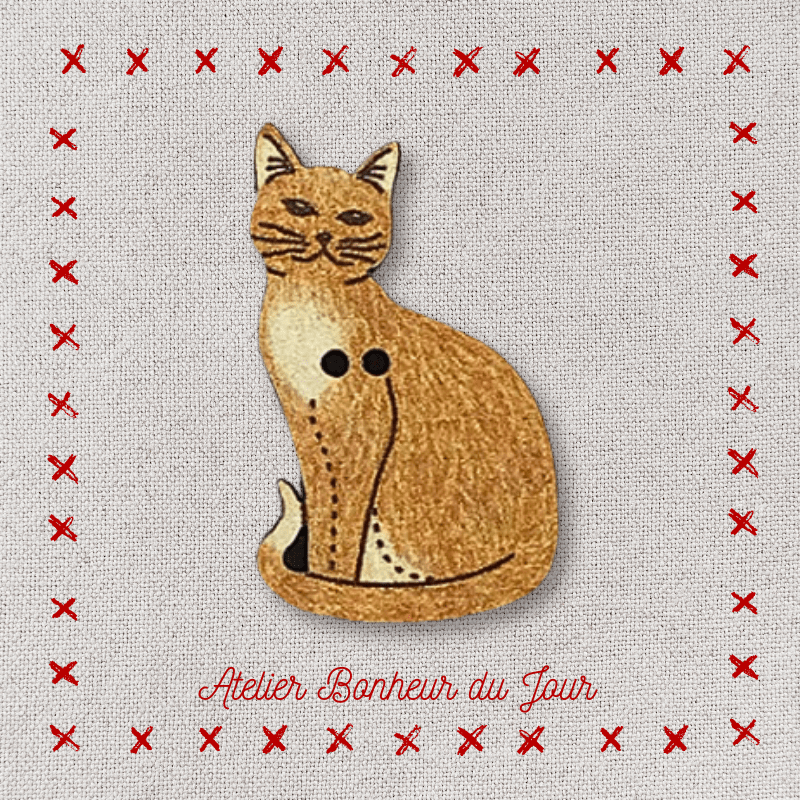 Decorative wooden button "Red Kitty" Atelier bonheur du jour