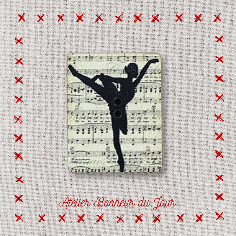 Decorative wooden button “Dancer background score" Atelier bonheur du jour