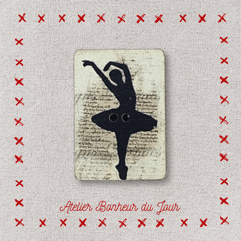 Decorative wooden button “Black tutu dancer" Atelier bonheur du jour