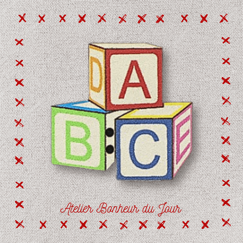 Decorative wooden button "ABC cube" Atelier bonheur du jour