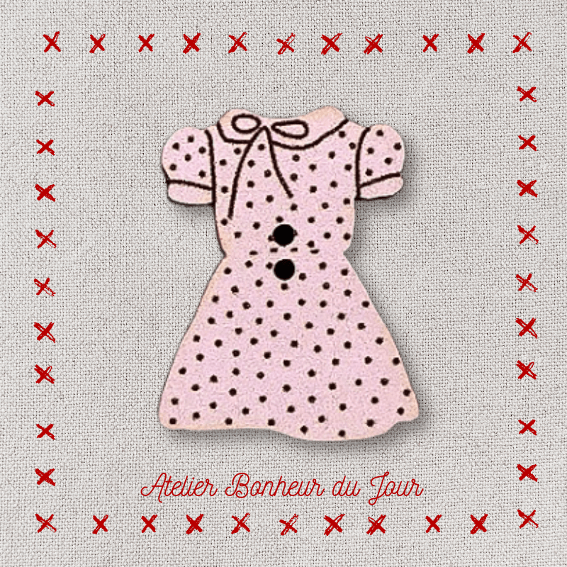 Decorative wooden button "Polka dot dress" Atelier bonheur du jour