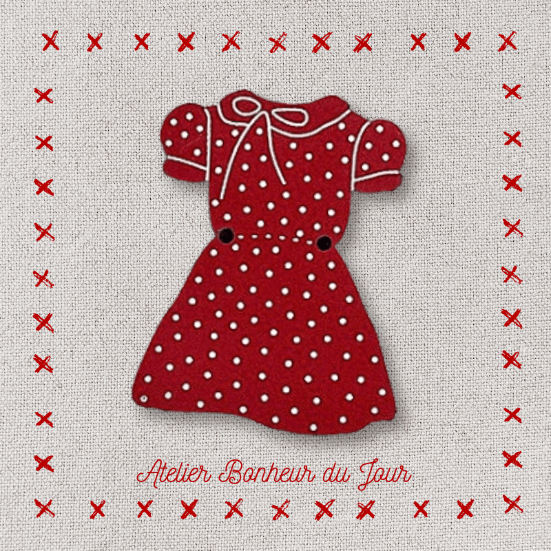 Decorative wooden button "Polka dot dress" Atelier bonheur du jour