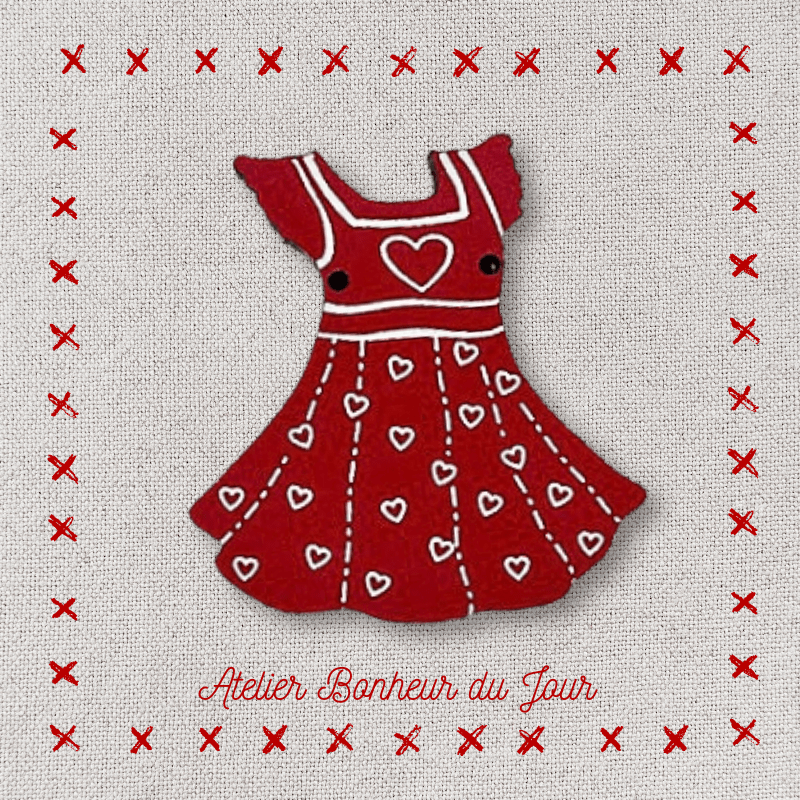 Decorative wooden button "Heart dress" Atelier bonheur du jour
