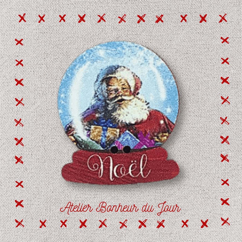 Decorative wooden button "Santa claus snow globe" Atelier bonheur du jour