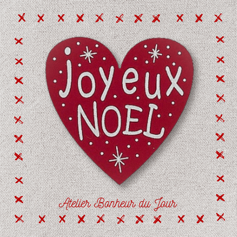 Decorative wooden button "Merry Christmas heart" to stick Atelier bonheur du jour