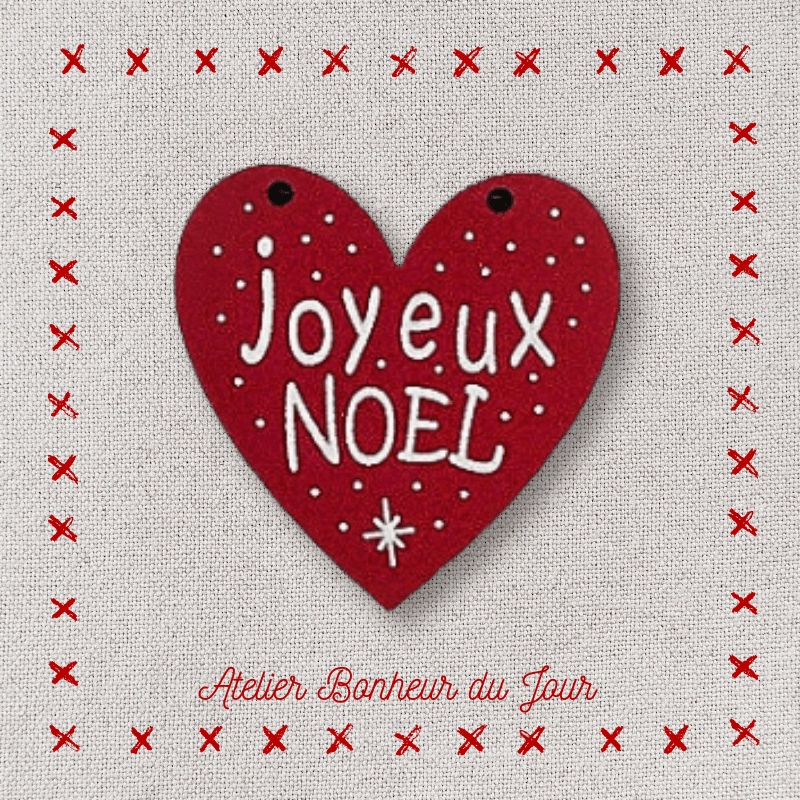 Decorative wooden button heart "Merry Christmas heart" to hang Atelier bonheur du jour