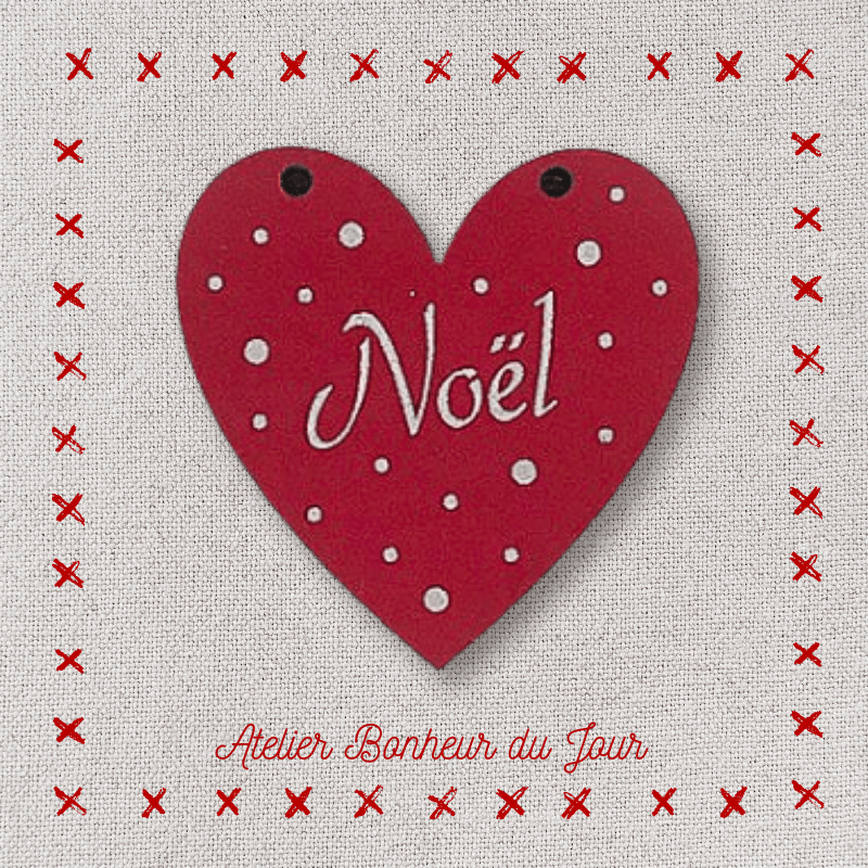 bouton décoratif en bois "Coeur Noël à suspendre" Atelier Bonheur du jour