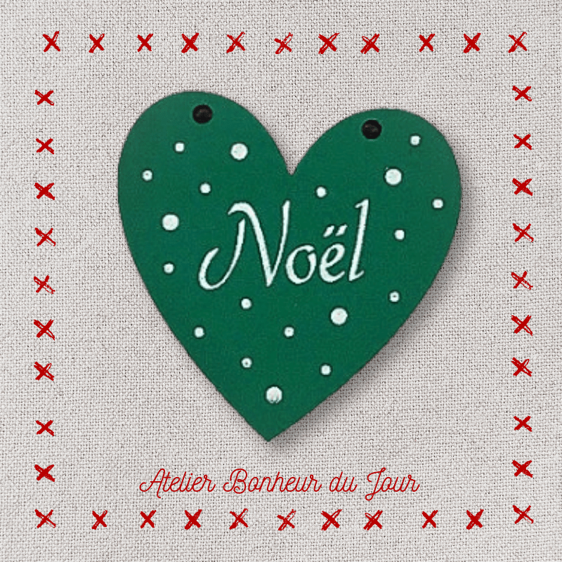 Decorative wooden button "Christmas heart" to hang Atelier bonheur du jour