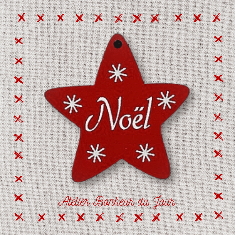 Decorative wooden button "Christmas star" to hang Atelier bonheur du jour