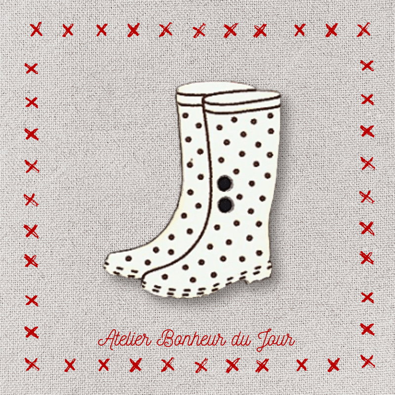 Decorative wooden button "Polka dot boots" Atelier bonheur du jour