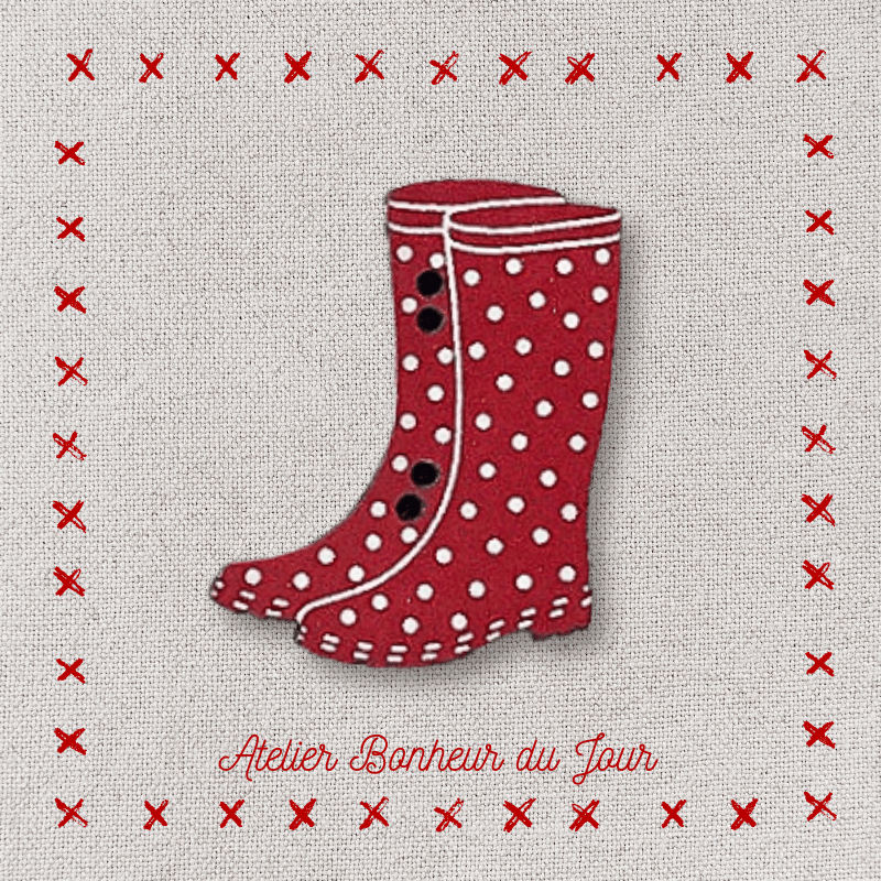 Decorative wooden button "Polka dot boots" Atelier bonheur du jour