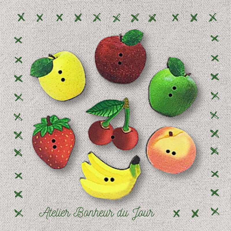 Mini pochette boutons décoratifs en bois "les fruits" Atelier bonheur du jour