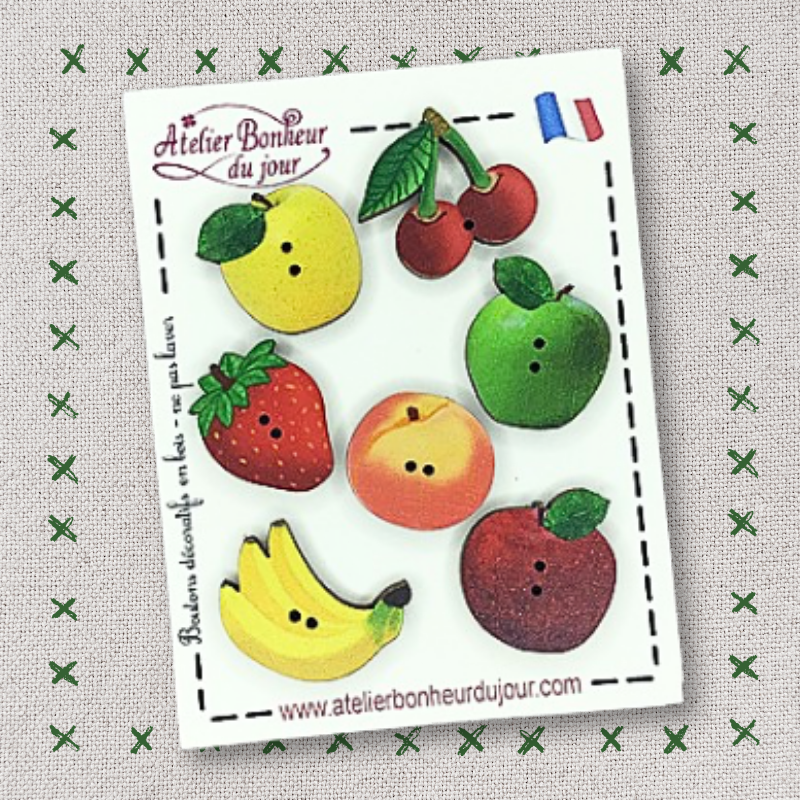 Mini pochette boutons bois "les fruits" Atelier bonheur du jour