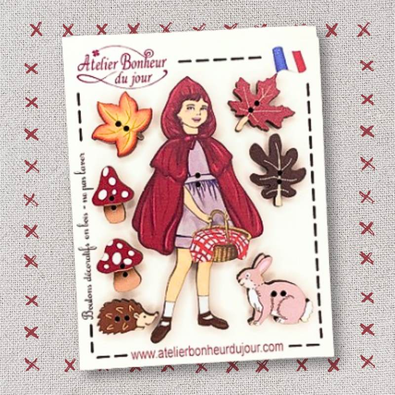 Mini pochette boutons bois "Le petit Chaperon Rouge" Atelier bonheur du jour